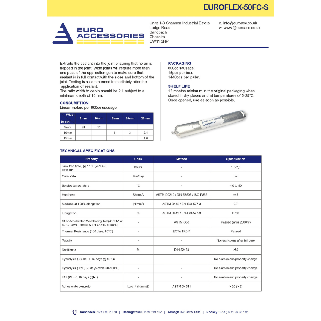 data sheet page 1 for euro flex sealant