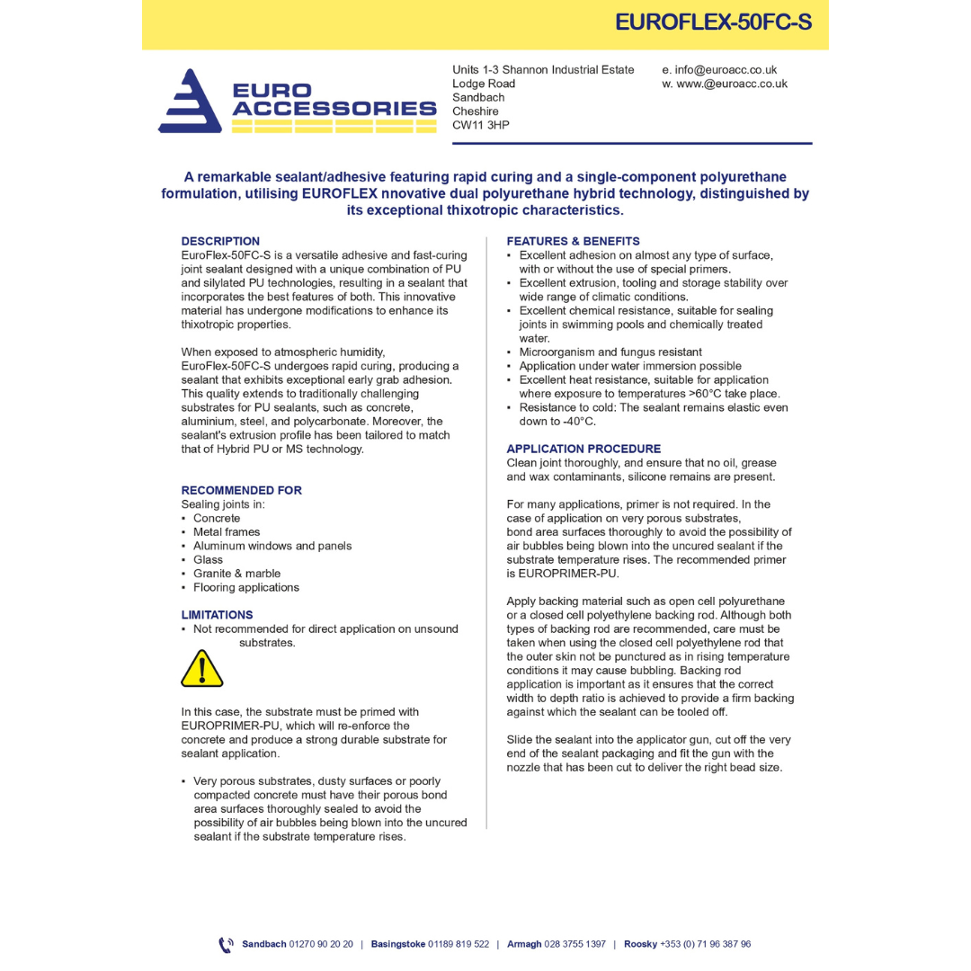 data sheet page 2 for euro flex sealant