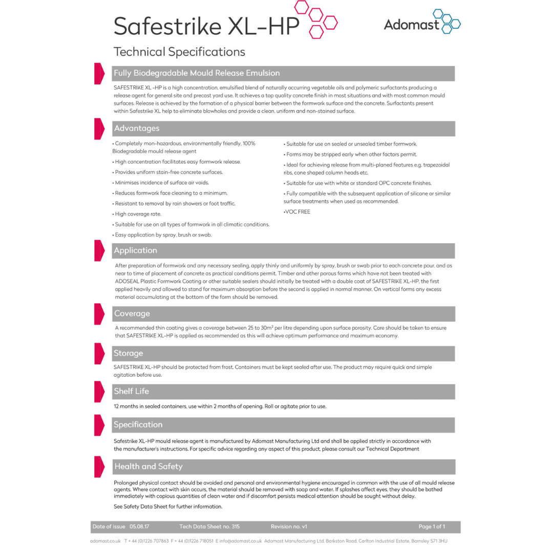 date sheet for a single drum of Biodegradable Mould Release Emulsion