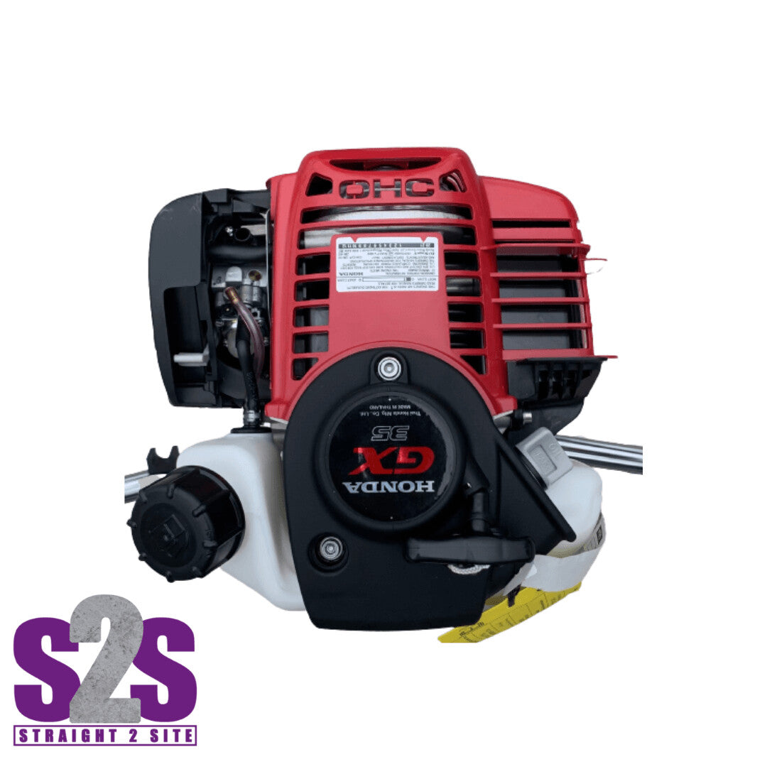 engine of honda vibrating screed which is silver, red and black