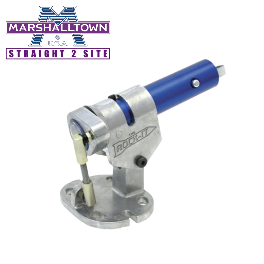 a blue and silver marshalltown rock-it bull float bracket