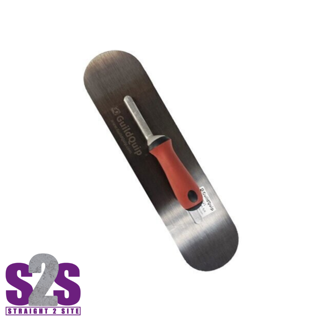 a silver rounded end pool trowel