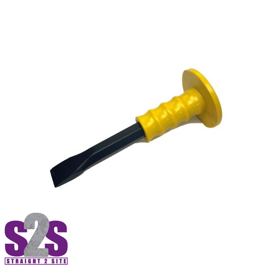 a chisel with a yellow handle