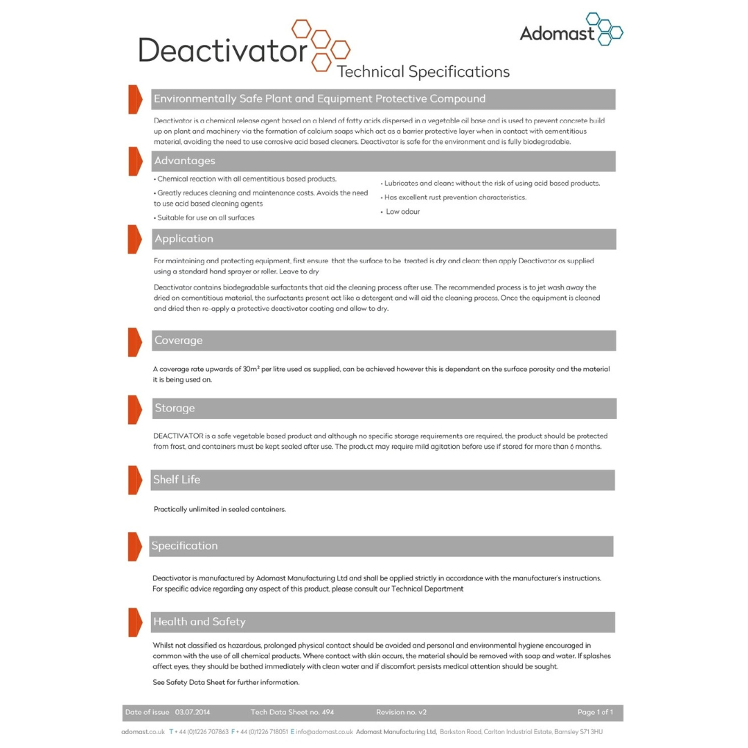 concrete deactivator data sheet