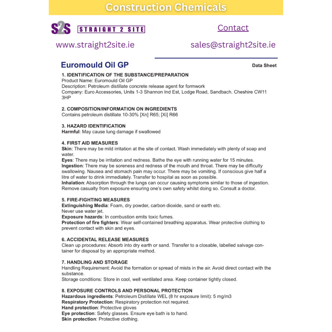 container of concrete mould oil data sheet 1