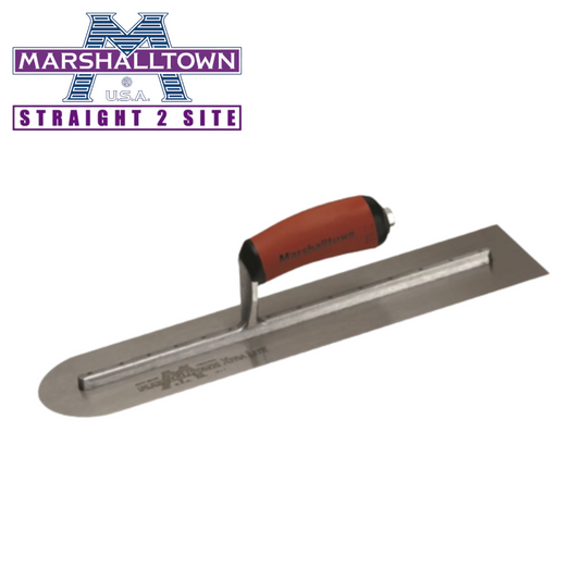 marshalltown high carbon rounded front end trowel silver with a red handle