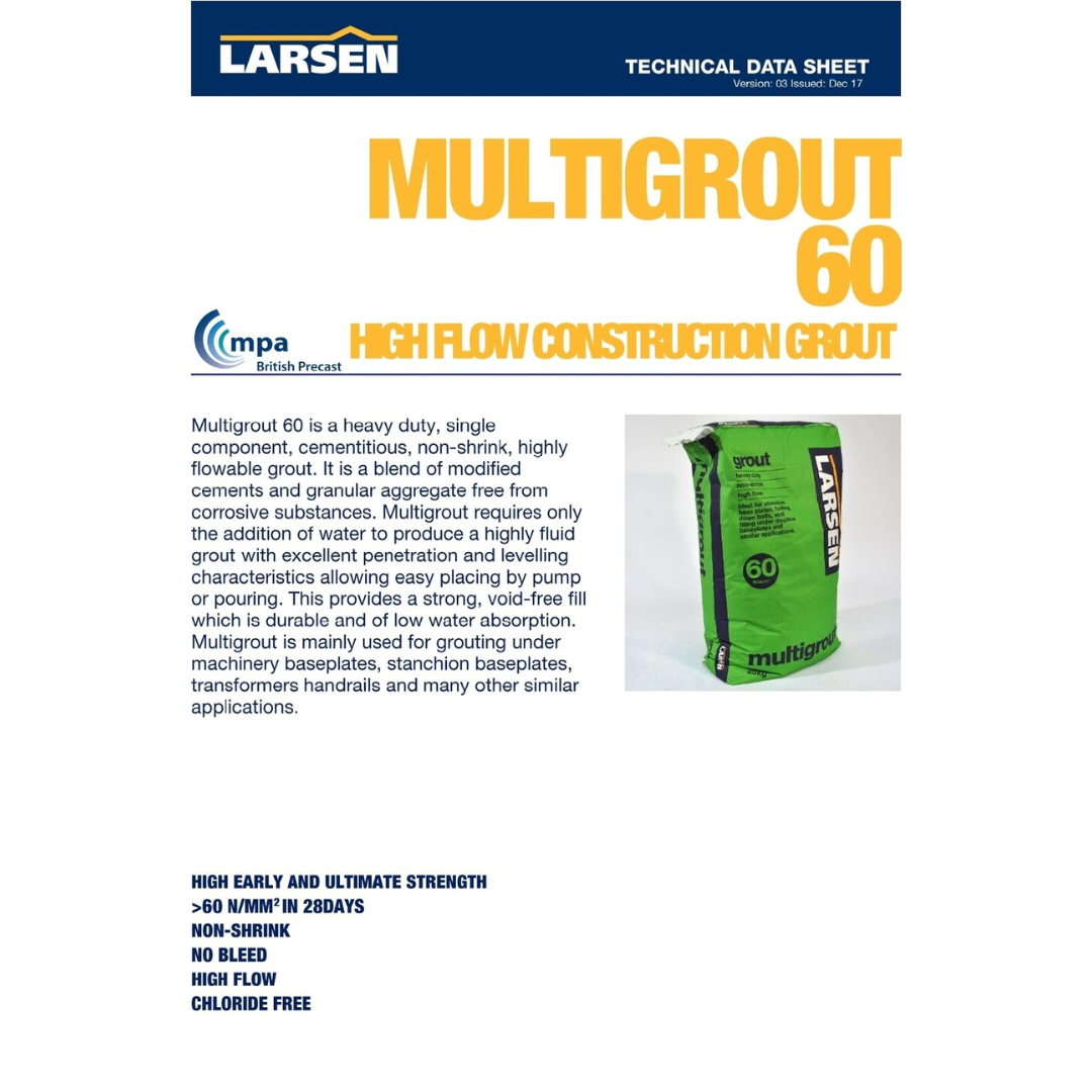 larsen non shrink construction grout data sheet 1