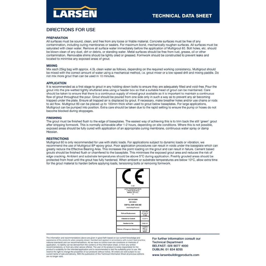 larsen non shrink construction grout data sheet 3